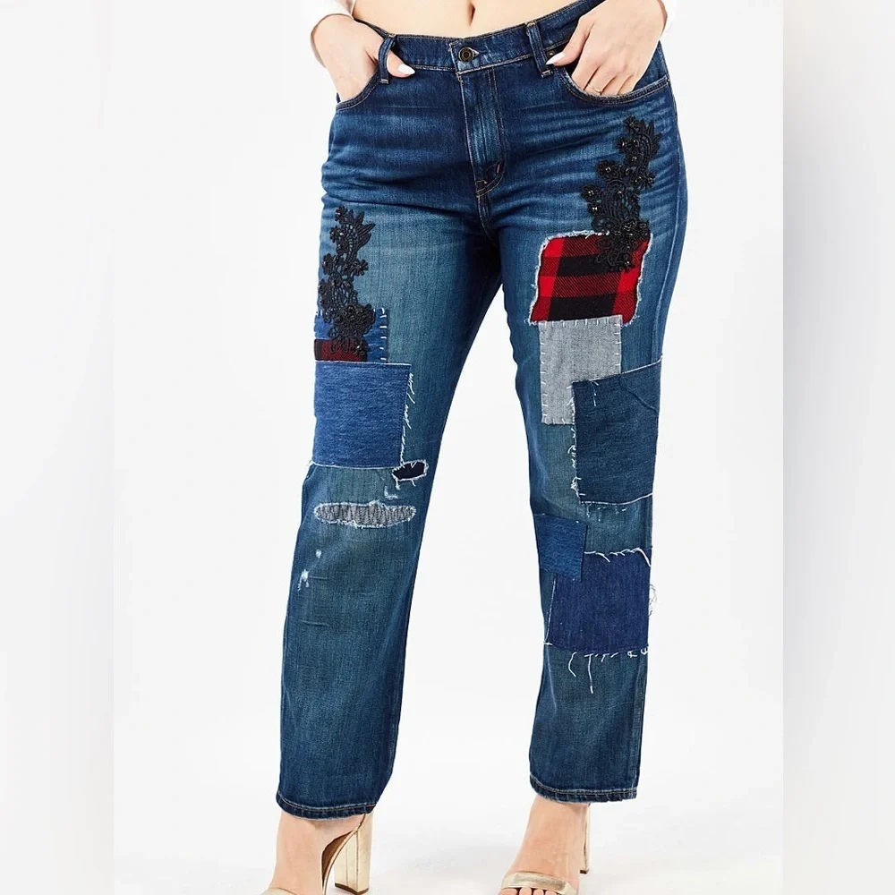 Plus Size Authentic Ralph Lauren Denim Patchwork Jeans - Picture 2 of 14